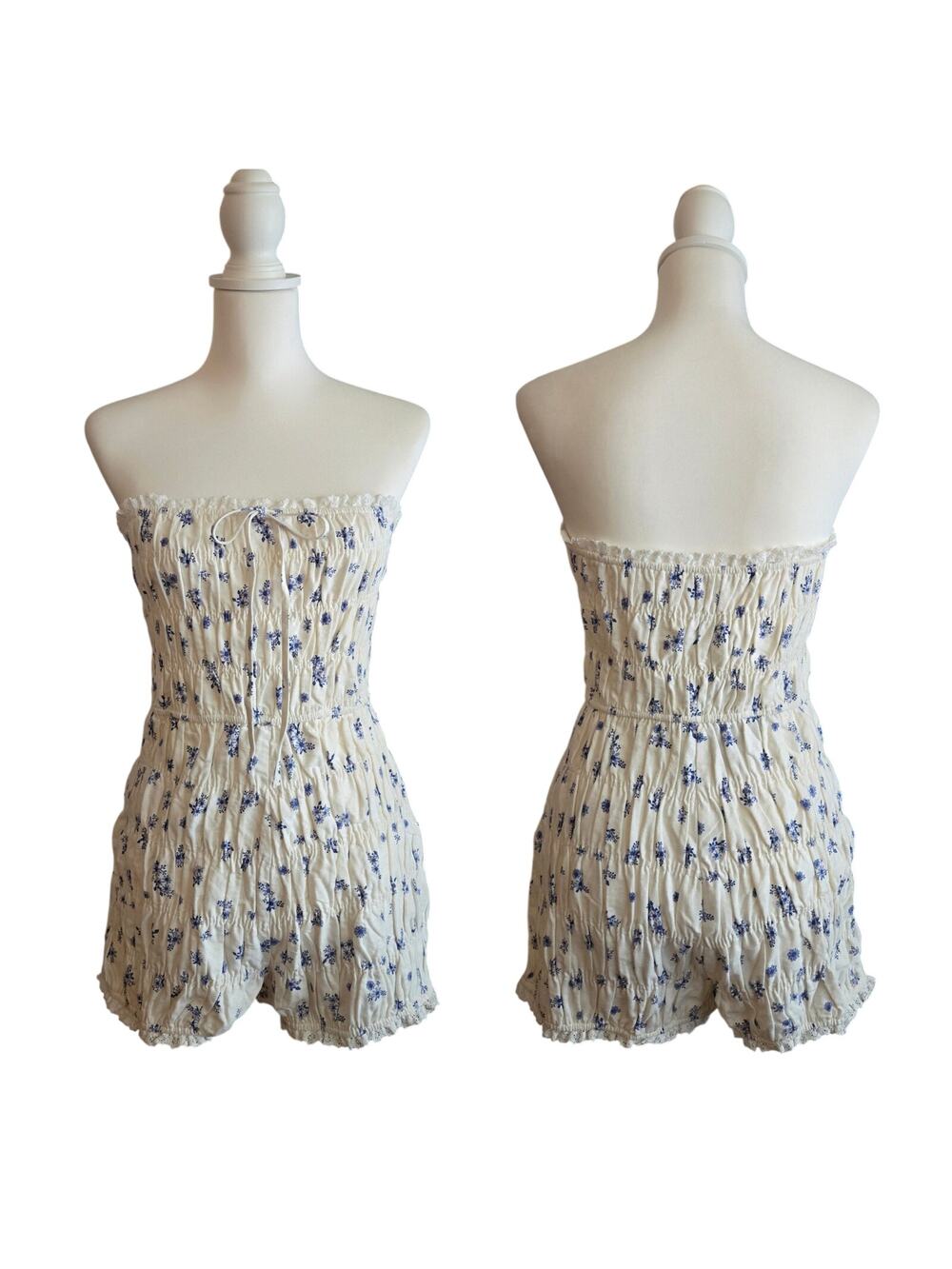 Coquette Feminine Floral Linen Blend Bloomer Romper Medium Cottage Le Lis NWT